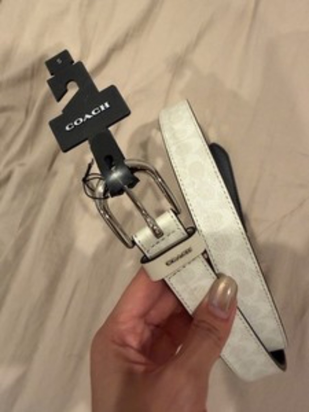 NWT Coach Women’s White Signature Logo Buckle Basic Belt, Silver, 25mm, Size S